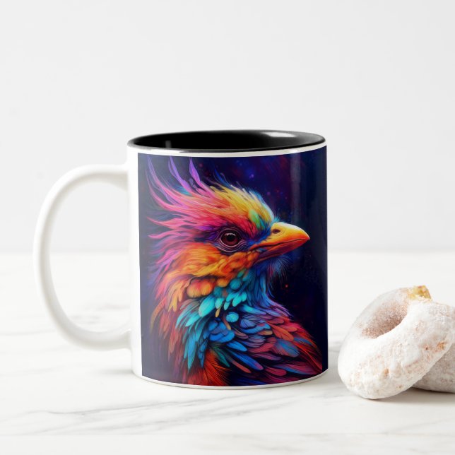 Caneca De Café Em Dois Tons Ave Tropical Colorida (Com Donut)