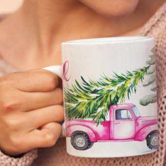 Caneca De Café Em Dois Tons Aventura de Natal de Caminhão Rosa