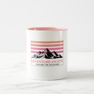 Caneca De Café Em Dois Tons Aventura Espera Pôr do Sol Retro Montanha
