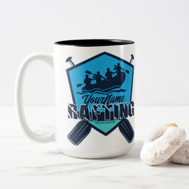 Caneca De Café Em Dois Tons Aventura Personalizada de Rafting no Rio de Águas  (Com Donut)