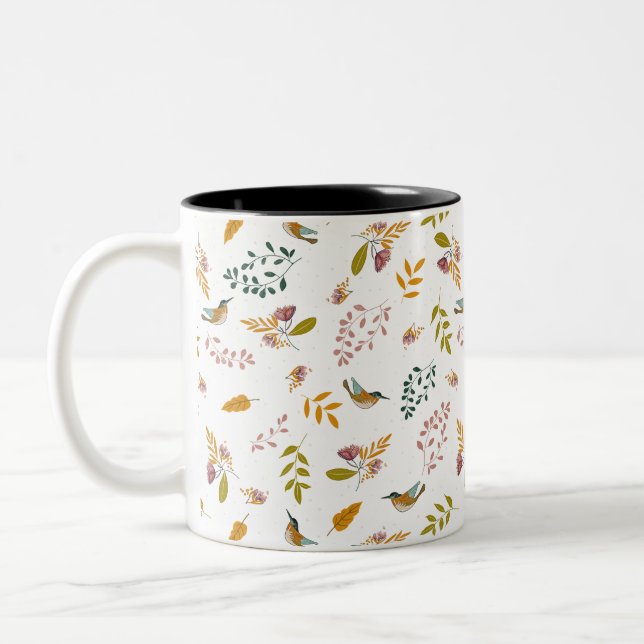 Caneca De Café Em Dois Tons Aves coloridas (Esquerda)