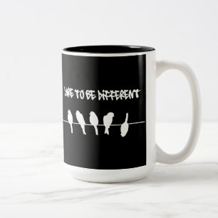 Caneca De Café Em Dois Tons Aves com arame - ousam ser diferentes (preto)