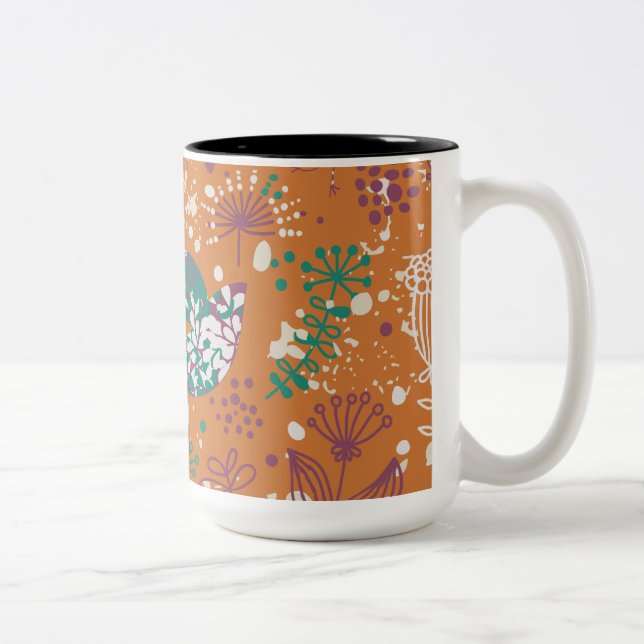 Caneca De Café Em Dois Tons Aves Quimsas Florais (Direita)