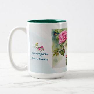 Caneca De Café Em Dois Tons Aves tropicais e Rosas, 15oz, Mug Cerâmico de Dois