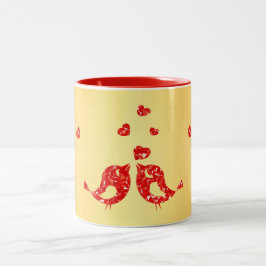 Caneca De Café Em Dois Tons Aves Vermelhas