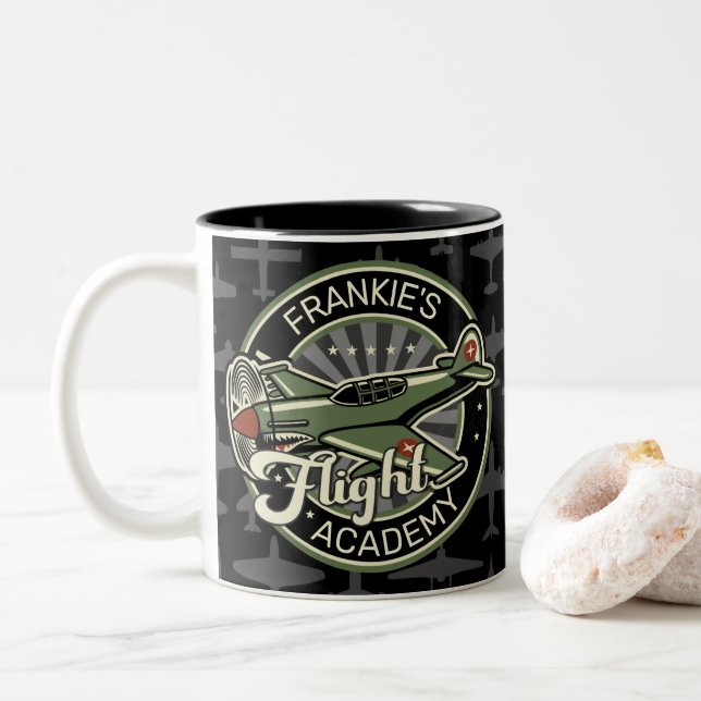 Caneca De Café Em Dois Tons Avião de Combate Militar da Segunda Guerra Mundial (Com Donut)