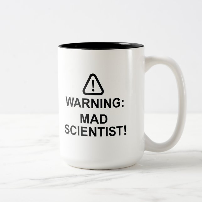 Caneca De Café Em Dois Tons Aviso Cientista Louco (Direita)