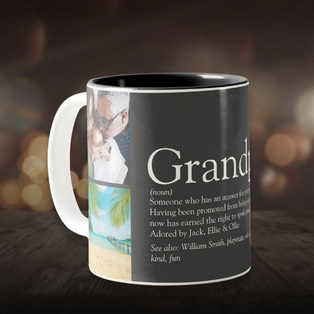 Caneca De Café Em Dois Tons Avô Avô Papa Definição 4 Fotografias Cinzas (Grandpa Grandad Papa Definition 4 Photo Gray Two-Tone Coffee Mug)