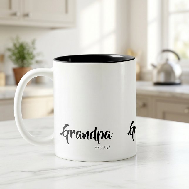 Caneca De Café Em Dois Tons Avô Estabeleceu Presente Simples para Avô (Grandpa Established Simple Gift for Grandfather Two-Tone Coffee Mug)