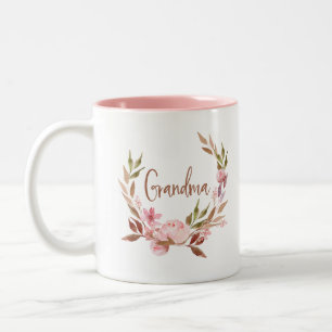 Caneca De Café Em Dois Tons Avó floral botânica bonita da grinalda  