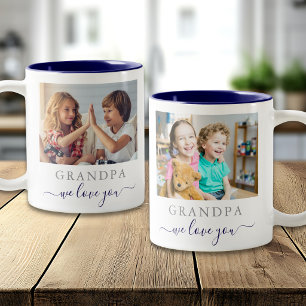 Caneca De Café Em Dois Tons Avô Moderno Nós Te Amamos 2 Foto Azul Marinho