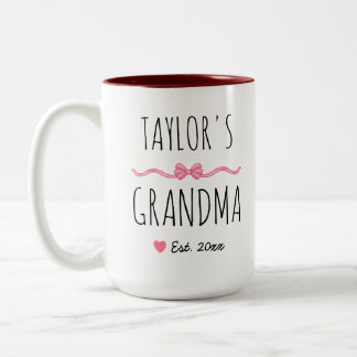 Caneca De Café Em Dois Tons Avó Personalizada com Laço Rosa Nome e Ano de Est.