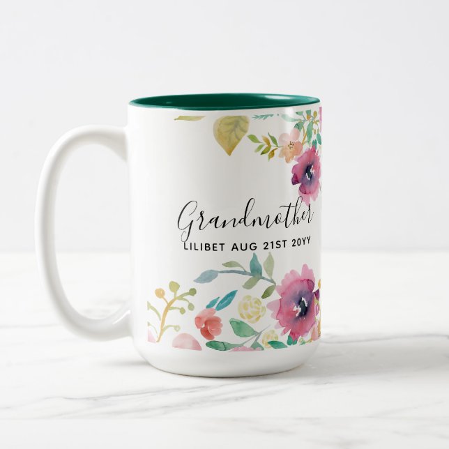 Caneca De Café Em Dois Tons Avó Presente - Flores Bonito Rosa-Rosa-Plum (Esquerda)