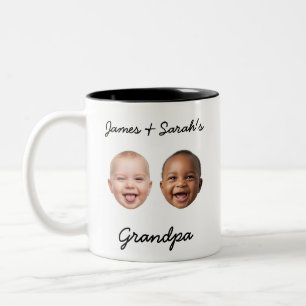 Caneca De Café Em Dois Tons Avós Personalizados com Rostos e Nomes das Criança