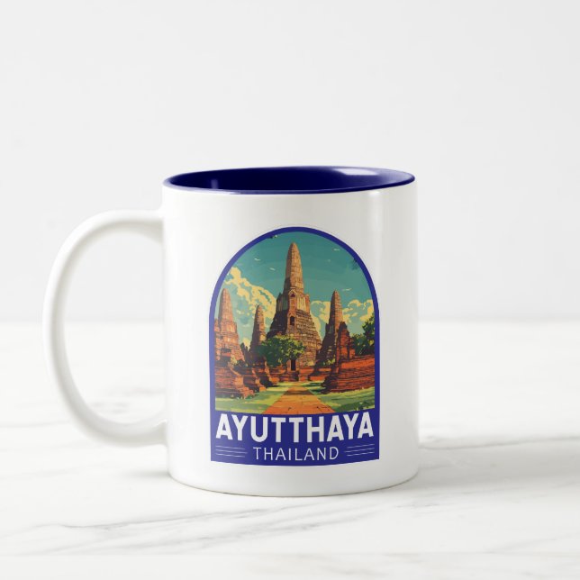 Caneca De Café Em Dois Tons Ayutthaya Thailand Viagem Art Emblem (Esquerda)