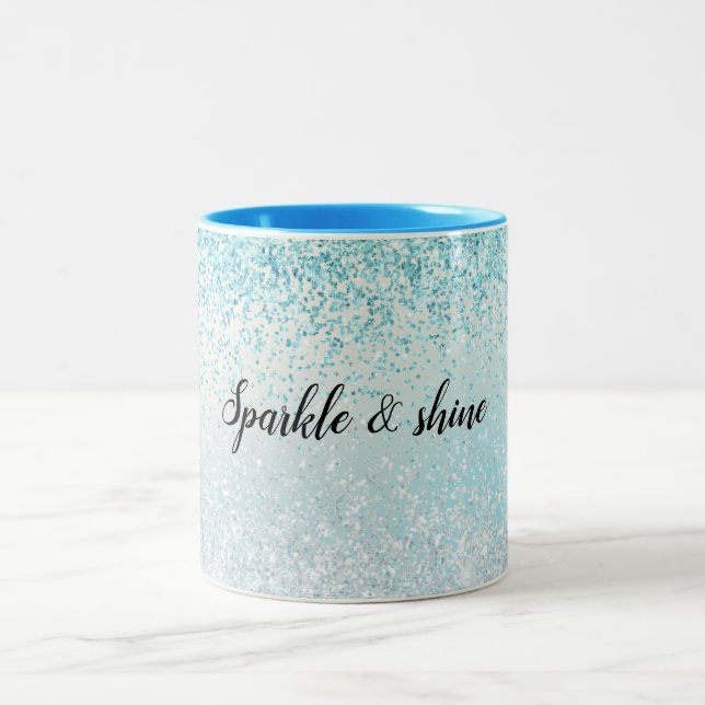 Caneca De Café Em Dois Tons Azul Aqua Brilhante Brilhante (Centro)