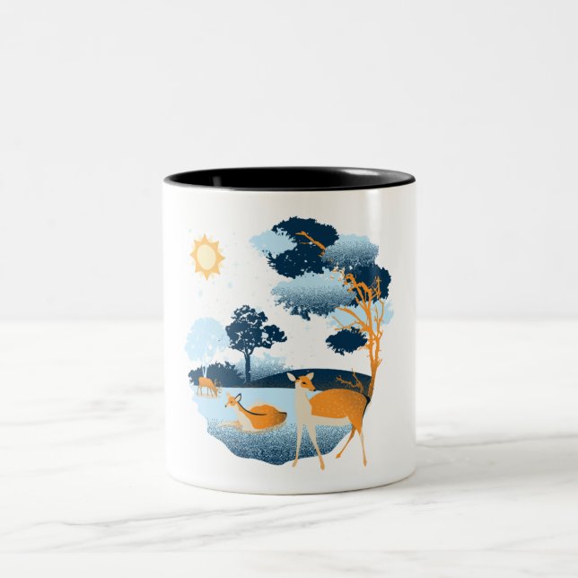 Caneca De Café Em Dois Tons Azul, Bonito, Diversão Ilustrativa, Natal Engraçad (Centro)