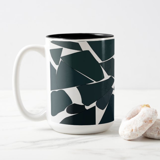 Caneca De Café Em Dois Tons Azul Cinza Moderno Geométrico  (Com Donut)