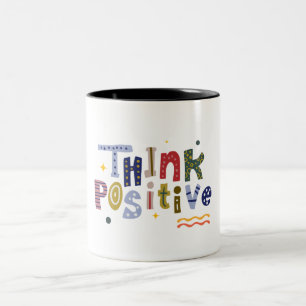 Caneca De Café Em Dois Tons Azul Colorida Pense Positivo