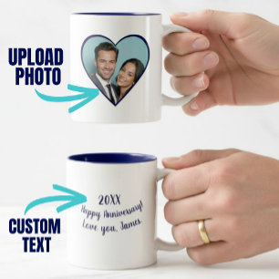 Caneca De Café Em Dois Tons Azul de Foto Personalizado do Aniversário Personal