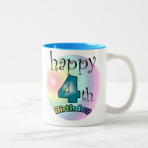 Caneca De Café Em Dois Tons Azul Feliz 4º Aniversário