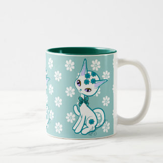 Caneca De Café Em Dois Tons Azul feminino bonito do Aqua do gato do gatinho
