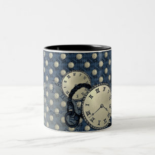 Caneca De Café Em Dois Tons Azul gótico com relógios a vapor