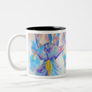Caneca De Café Em Dois Tons Azul Iris Art floral Design de Aquarela
