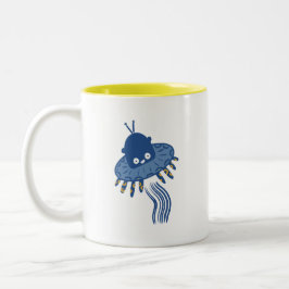 Caneca De Café Em Dois Tons Azul Kawaii Octopus UFO
