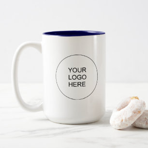 Caneca De Café Em Dois Tons Azul Marinho & Branco Logotipo Empresarial Minimal