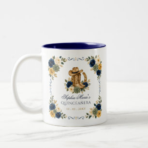 Caneca De Café Em Dois Tons Azul Marinho Dourado Cavalo Floral Charra Quinceañ
