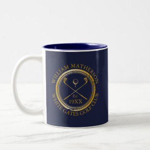 Caneca De Café Em Dois Tons Azul Marinho e Dourado Nome do Clube de Golfe Pers