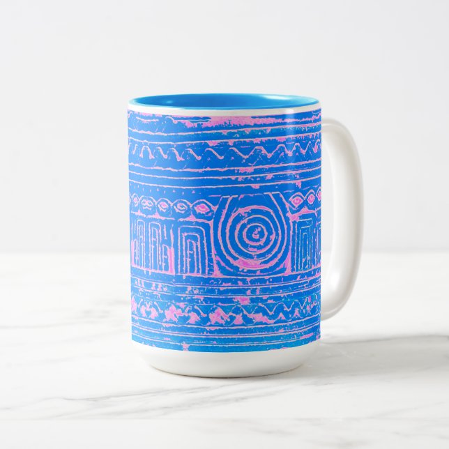 Caneca De Café Em Dois Tons Azul Mesopotâmico Sumeriano Antigo (Frente Esquerda)