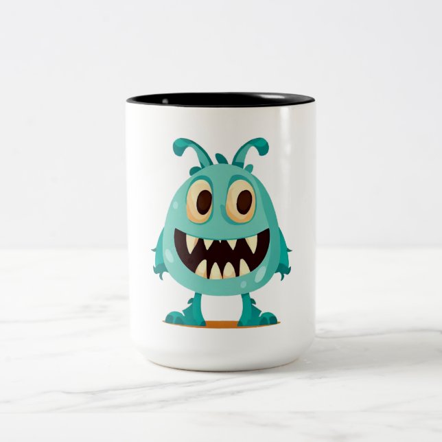 Caneca De Café Em Dois Tons Azul/monstro/criança/halloween (Centro)