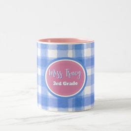 Caneca De Café Em Dois Tons Azul Pastel & Xadrez Pik Personalizado