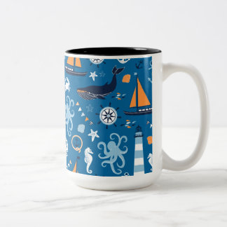 Caneca De Café Em Dois Tons Azul Profundo Todas As Coisas Náuticas