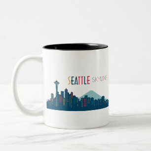 Caneca De Café Em Dois Tons Azul Skyline Seattle