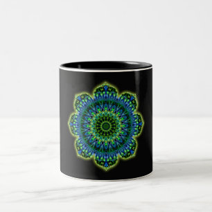 Caneca De Café Em Dois Tons Azul verde Mandala
