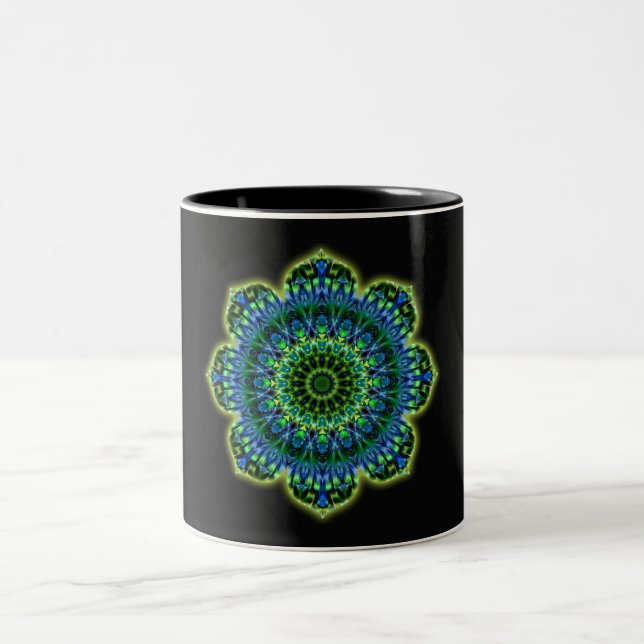 Caneca De Café Em Dois Tons Azul verde Mandala (Centro)