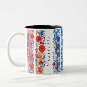 Caneca De Café Em Dois Tons azul-vermelho personalizado