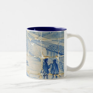 Caneca De Café Em Dois Tons Azulejo azul (imagem completa)