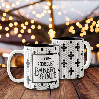 Caneca De Café Em Dois Tons Azulejo Bistro Personalizado Mug