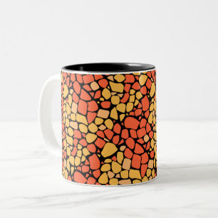 Caneca De Café Em Dois Tons Azulejo de padrão abstrato mosaico amarelo laranja