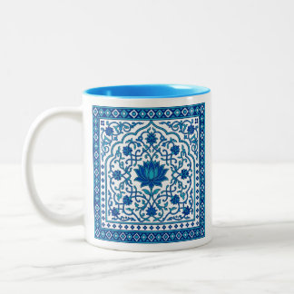 Caneca De Café Em Dois Tons Azulejo Mandala de Lótus Azul