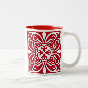 Caneca De Café Em Dois Tons Azulejo marroquino - vermelho escuro e branco