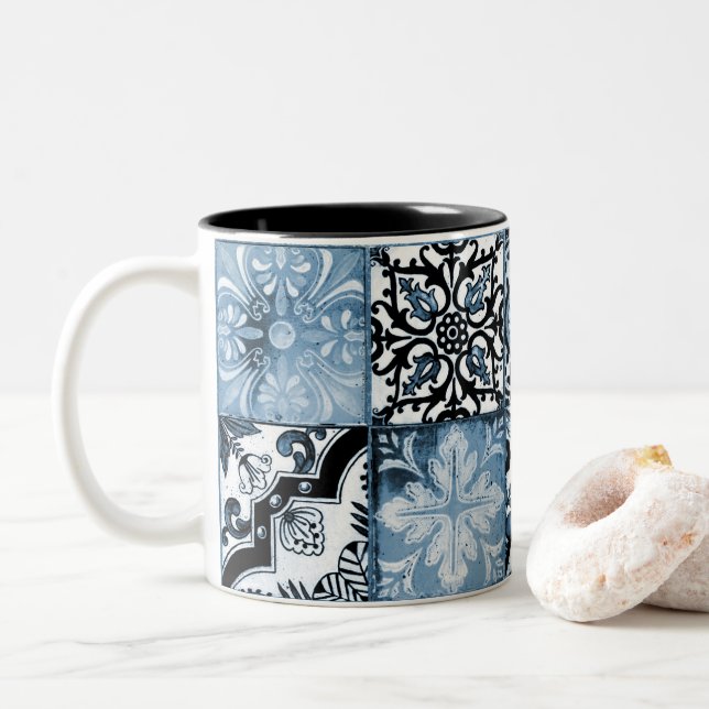 Caneca De Café Em Dois Tons Azulejo Oceano (Com Donut)