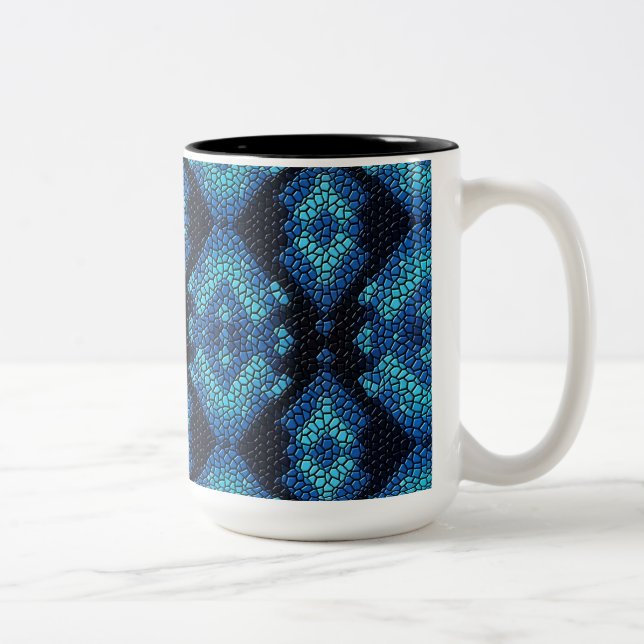 Caneca De Café Em Dois Tons Azulejos de mosaico azuis Mug (Direita)