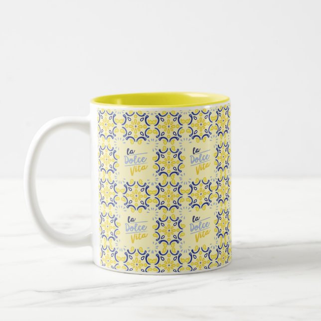 Caneca De Café Em Dois Tons Azulejos de vida italianos (Esquerda)