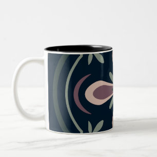 Caneca De Café Em Dois Tons Azulejos Florais Geométricos Terrosos