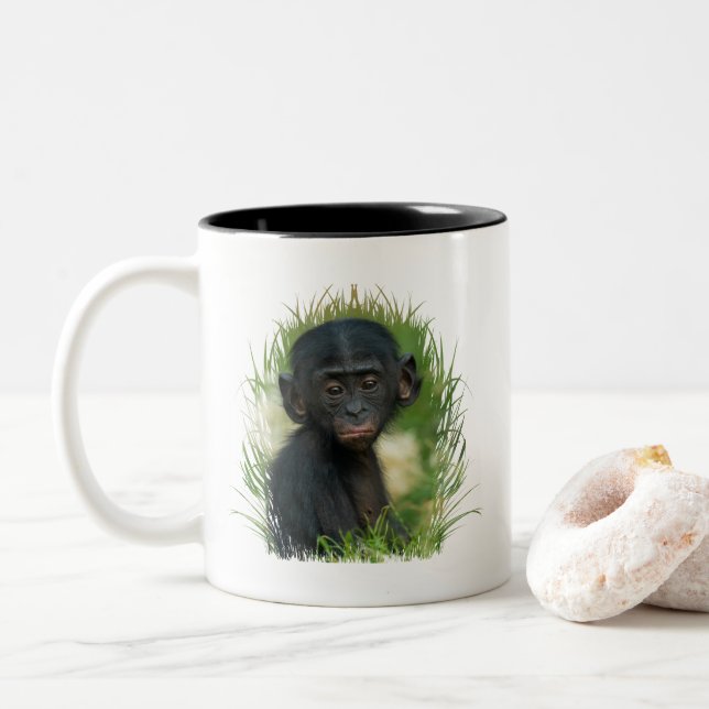 Caneca De Café Em Dois Tons Baby Bonobo Ape (Com Donut)
